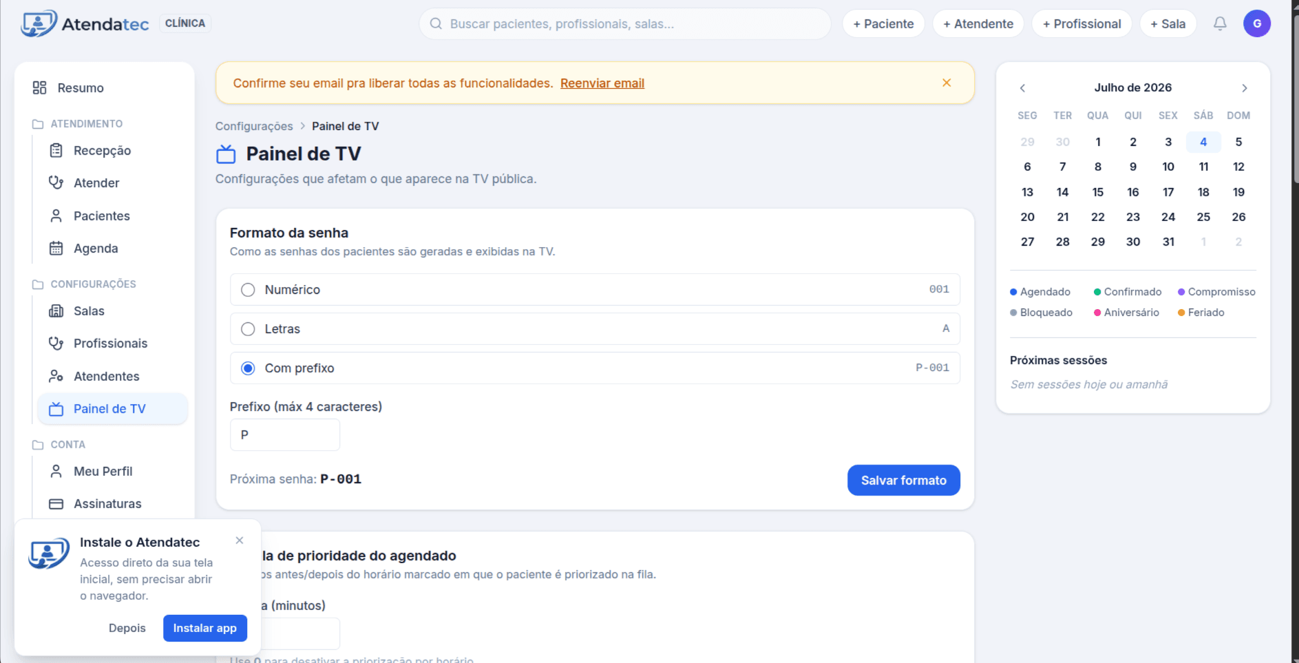 Convite do Atendatec para instalar o aplicativo, com o botão Instalar app